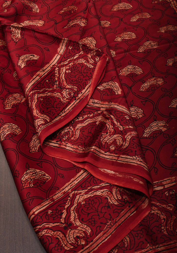 Maroon Ajrakh Hand Block Print on Modal Silk Saree