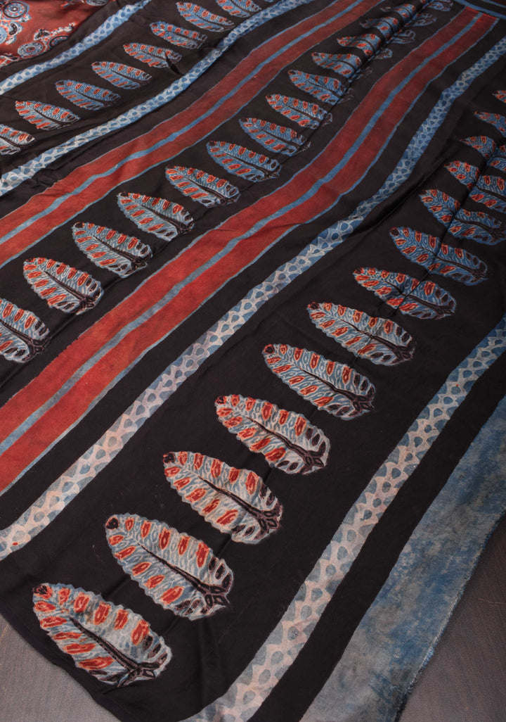 Persian Plum Vanaspati Hand Block Print on Modal Silk Saree