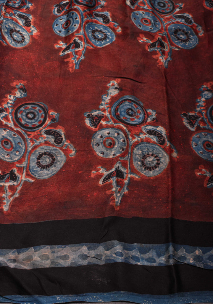 Persian Plum Vanaspati Hand Block Print on Modal Silk Saree