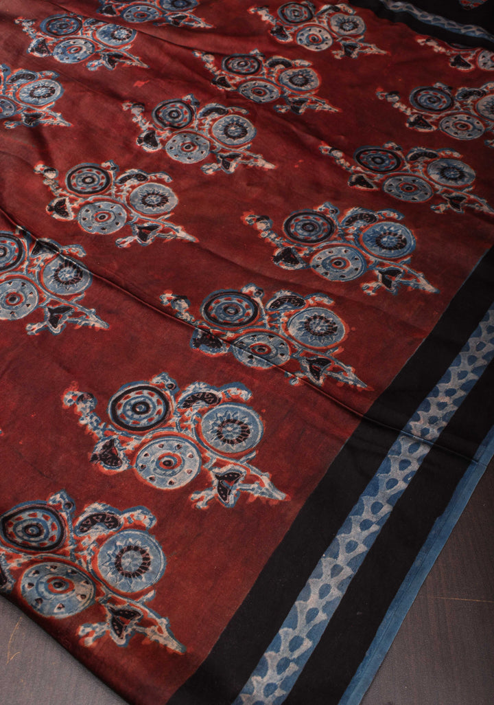 Persian Plum Vanaspati Hand Block Print on Modal Silk Saree