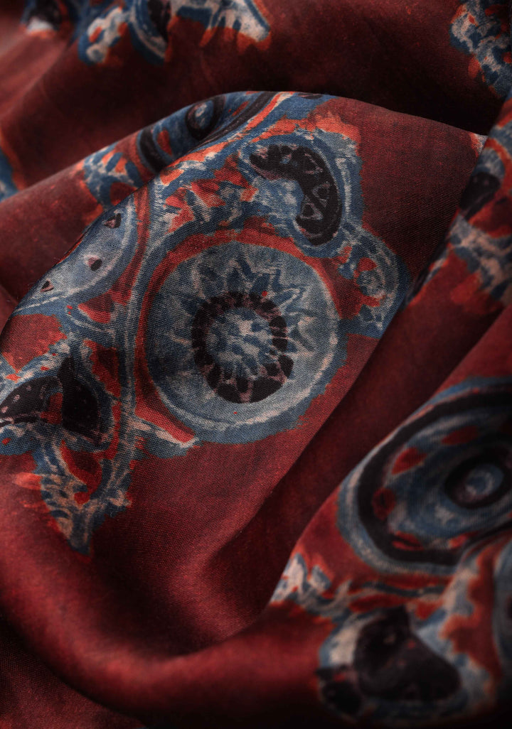 Persian Plum Vanaspati Hand Block Print on Modal Silk Saree