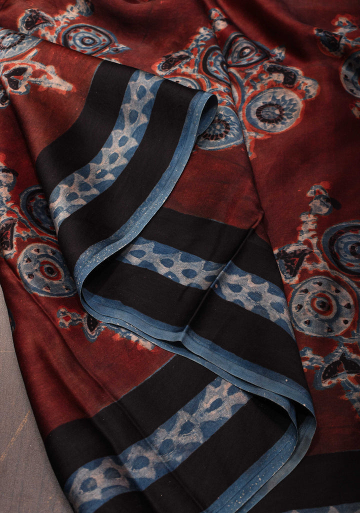 Persian Plum Vanaspati Hand Block Print on Modal Silk Saree