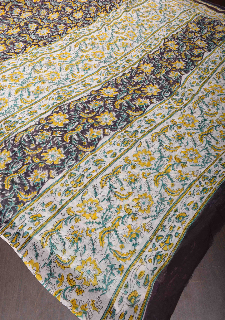 Plum Georgette Saree with Sanganeri Hand Block Print