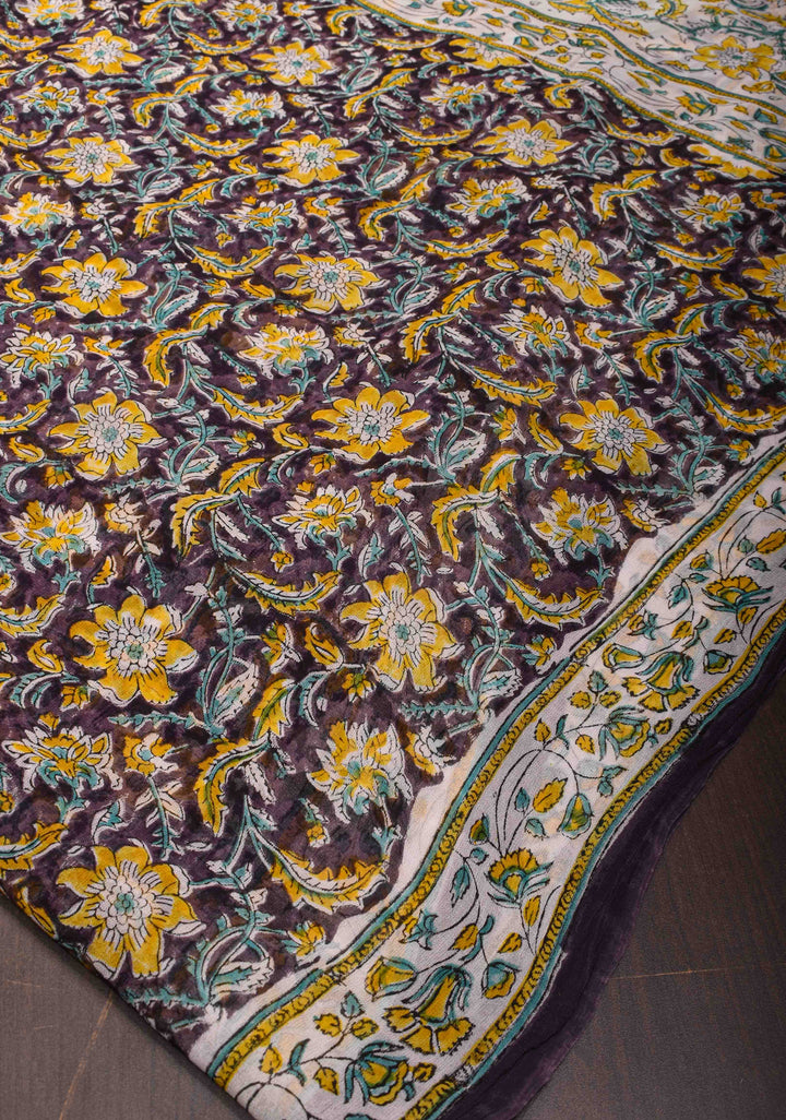 Plum Georgette Saree with Sanganeri Hand Block Print