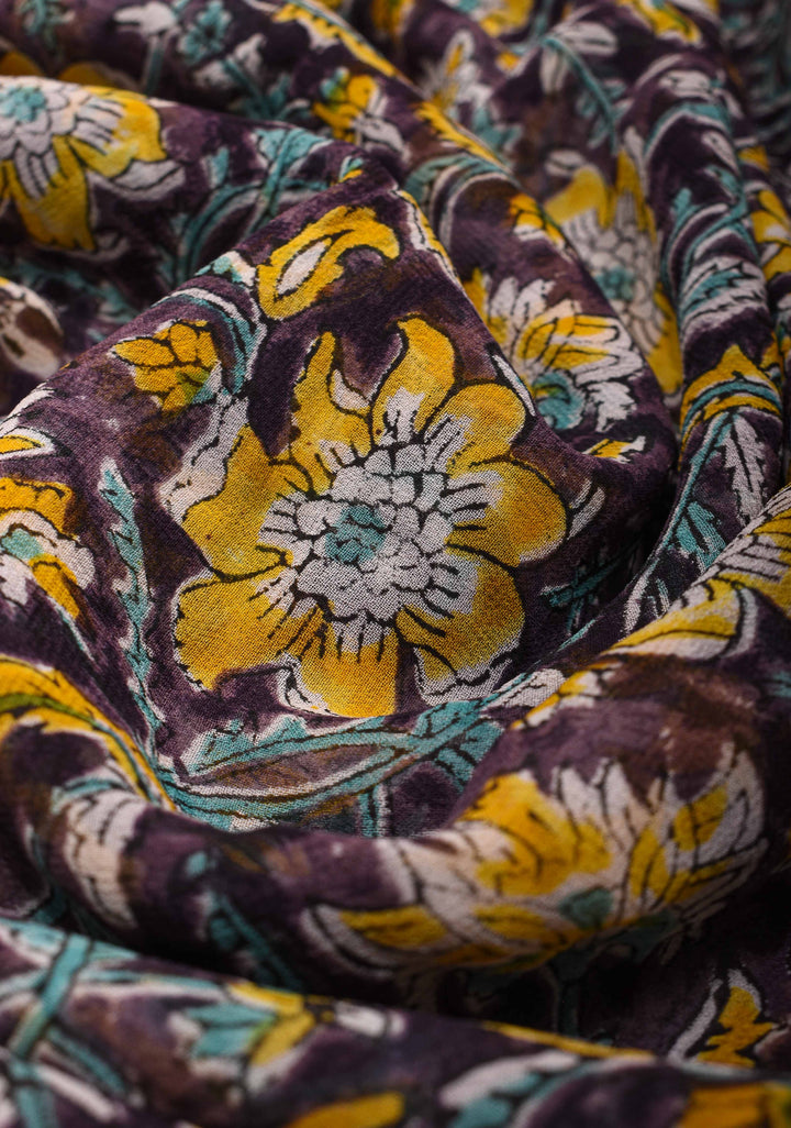 Plum Georgette Saree with Sanganeri Hand Block Print