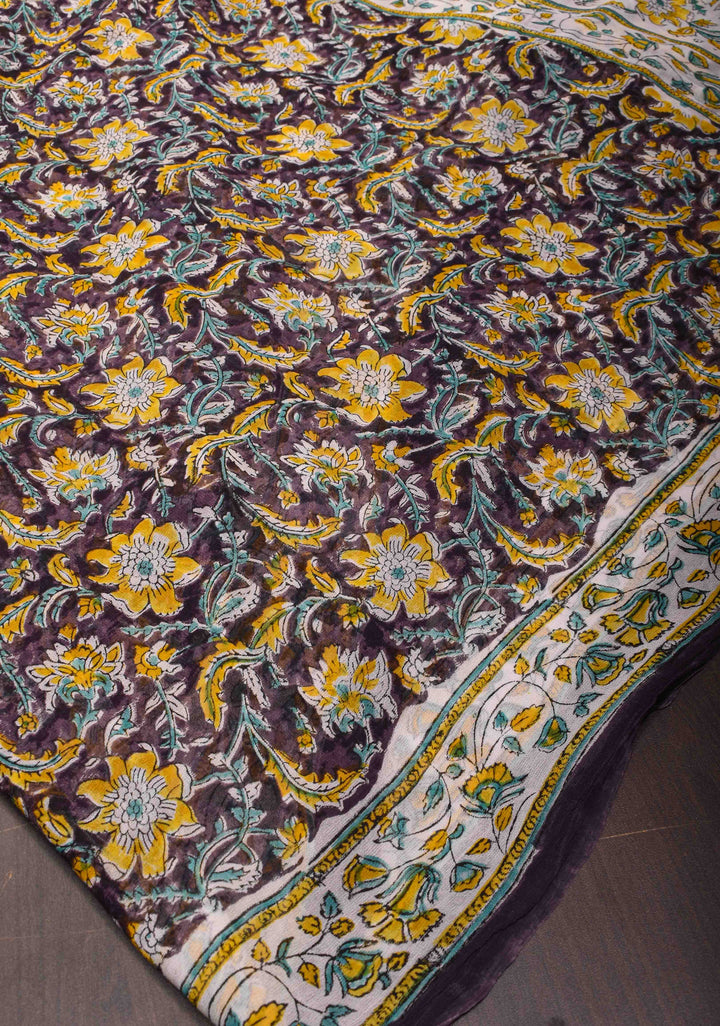 Plum Georgette Saree with Sanganeri Hand Block Print