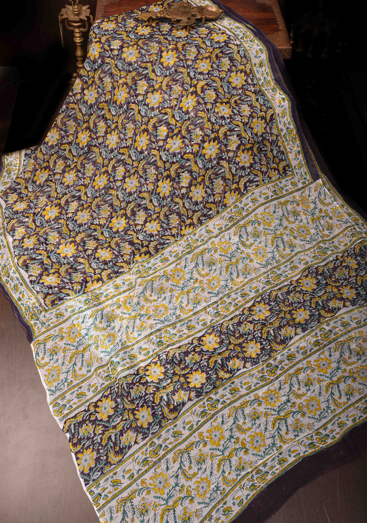 Plum Georgette Saree with Sanganeri Hand Block Print