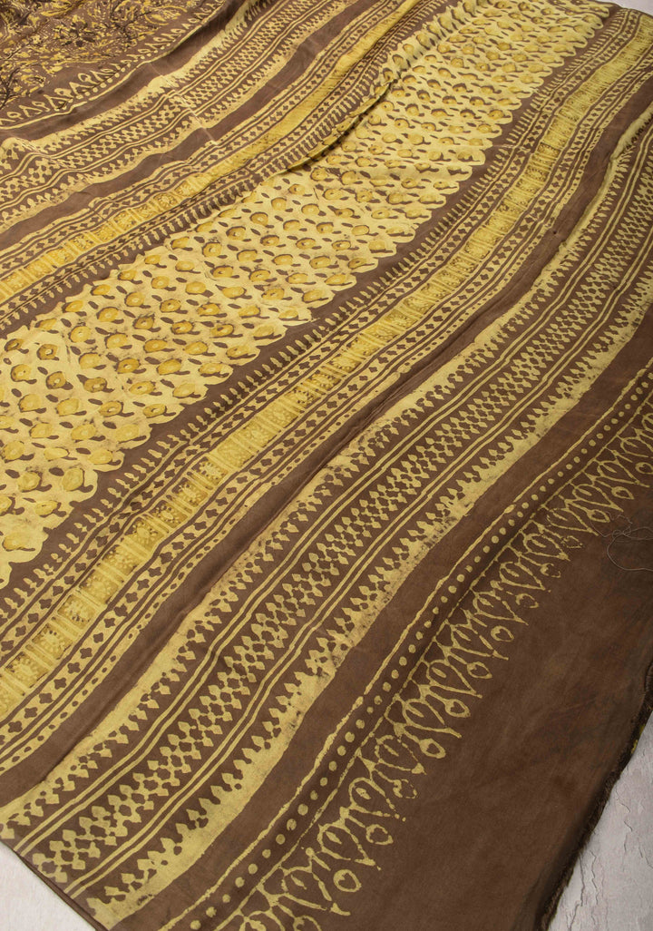 Ochre Vanaspati Hand Block Print on Modal Silk Saree