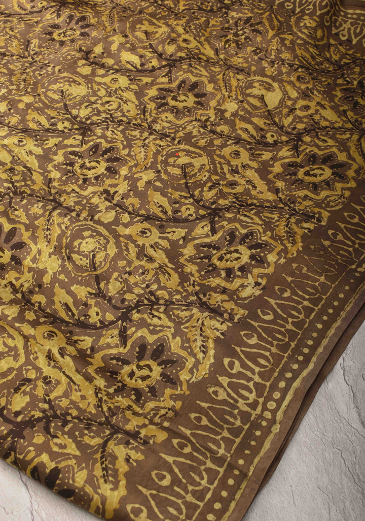 Ochre Vanaspati Hand Block Print on Modal Silk Saree