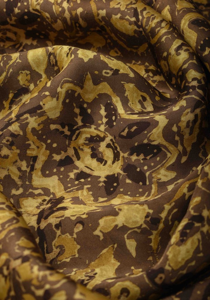 Ochre Vanaspati Hand Block Print on Modal Silk Saree