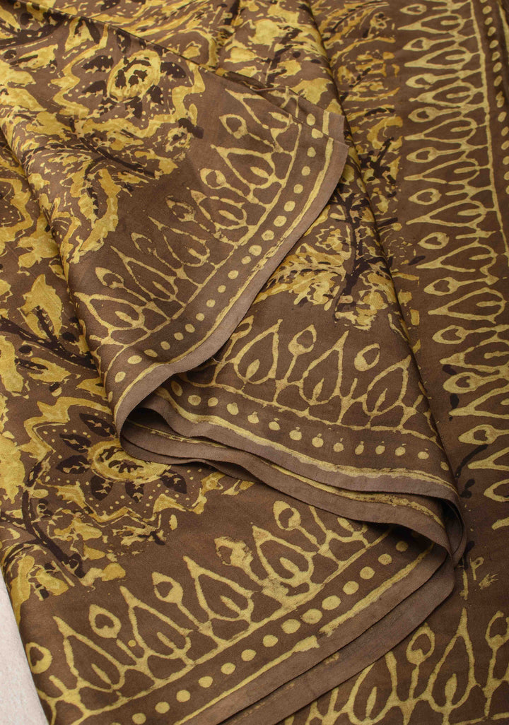 Ochre Vanaspati Hand Block Print on Modal Silk Saree