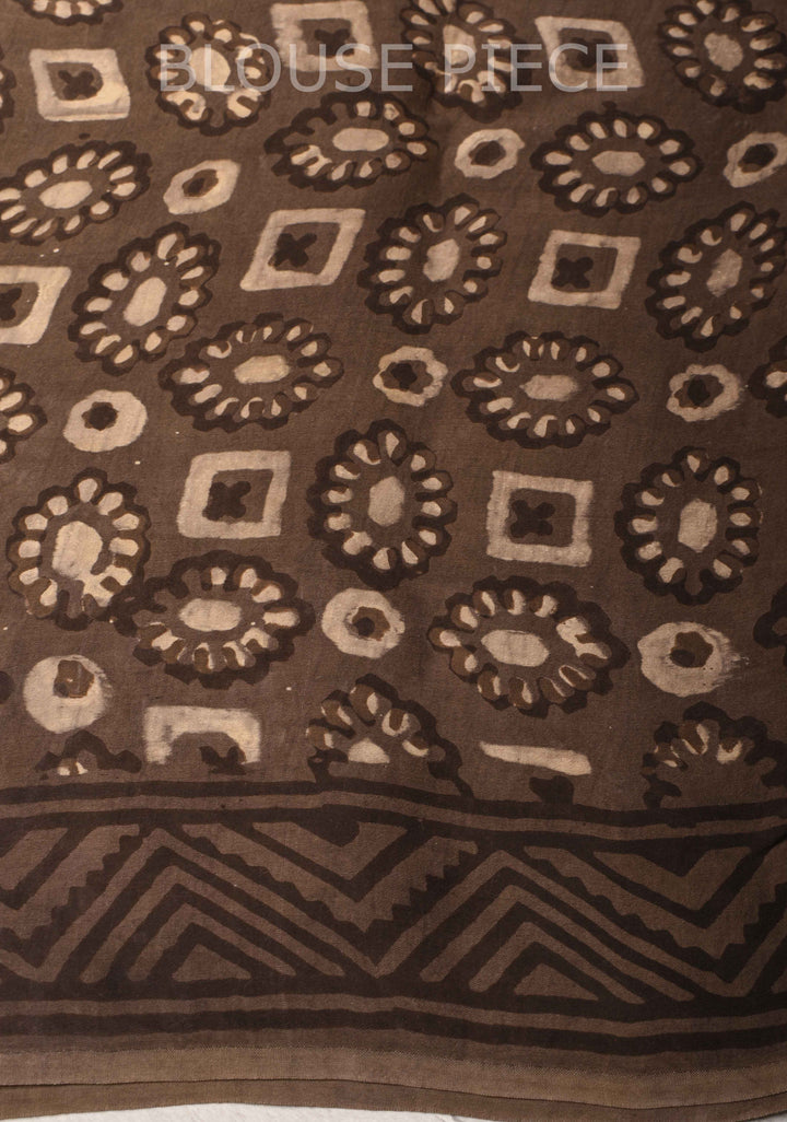 Beige Vanaspati Hand Block Print on Modal Silk Saree