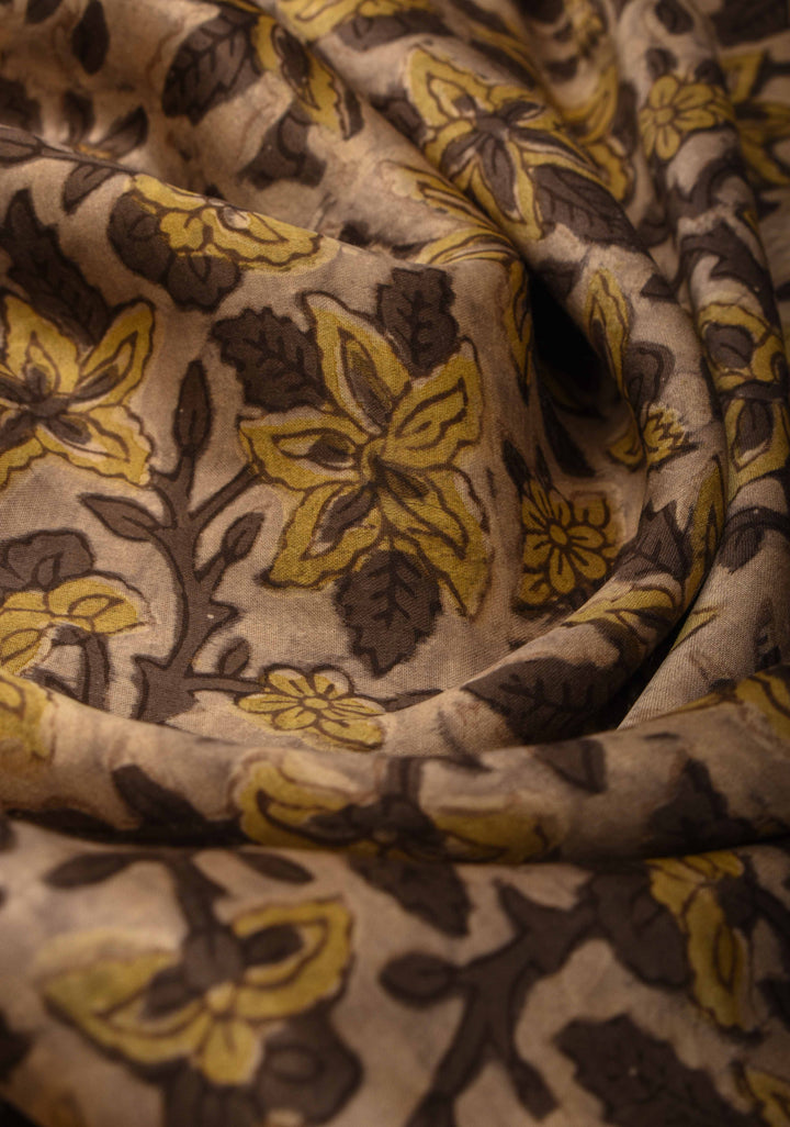 Beige Vanaspati Hand Block Print on Modal Silk Saree