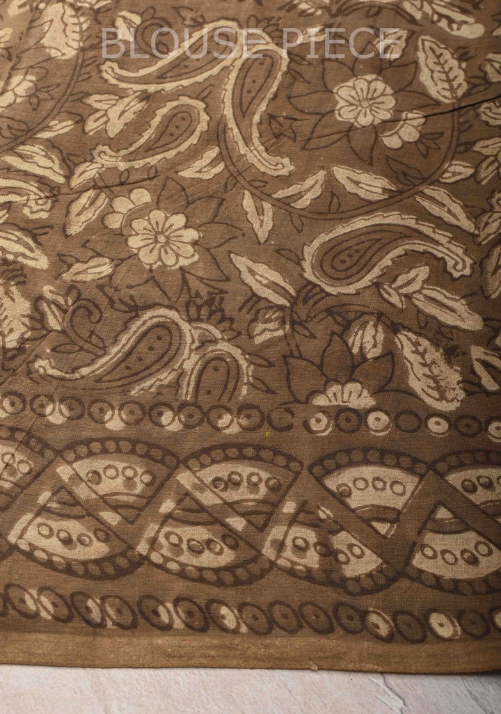 Light Beige Pure Cotton Saree with Floral Hand Block Print