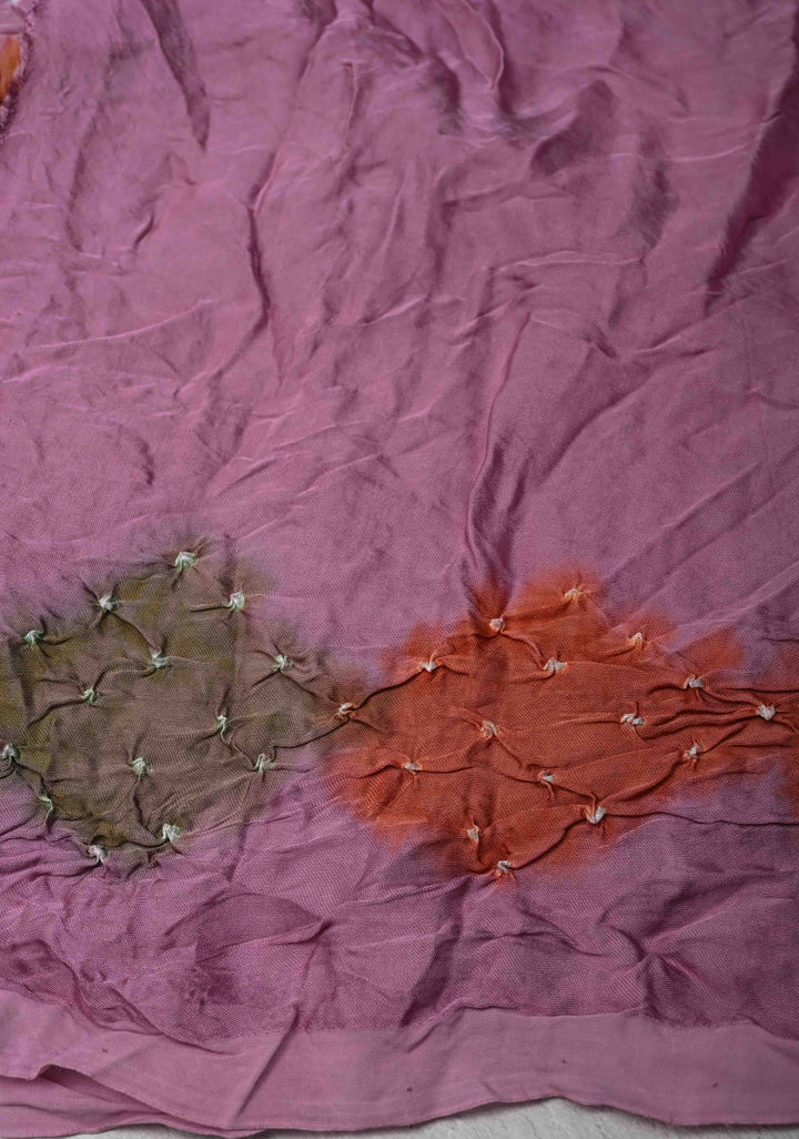 Pink Hand Dye with bandhni design on Modal Silk Saree with crushed Pallu