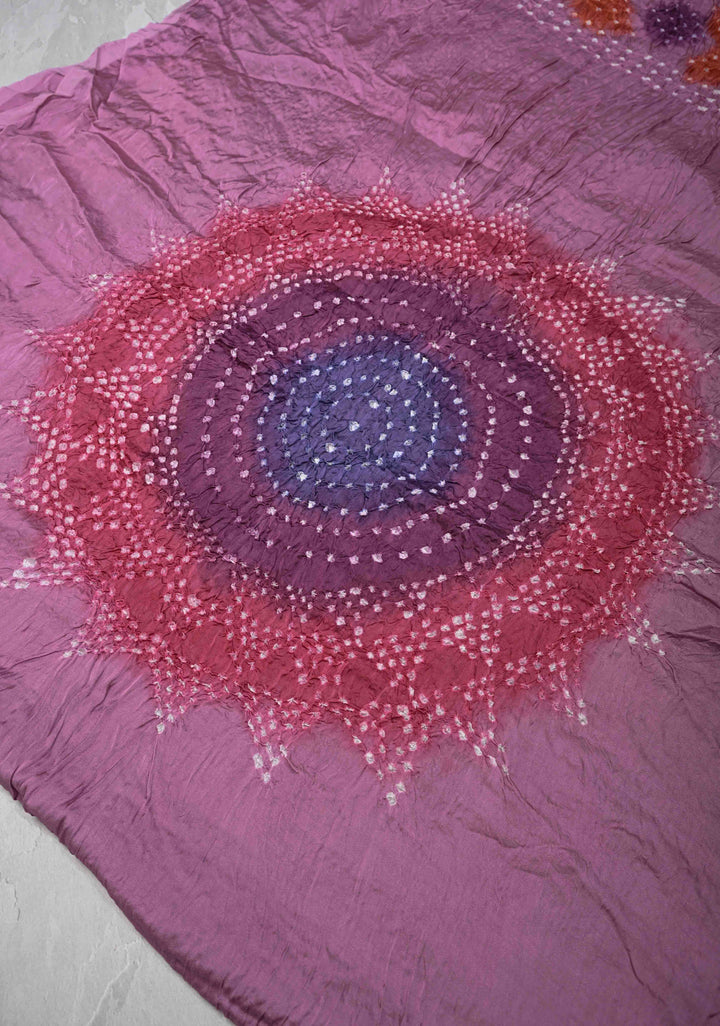Pink Hand Dye with bandhni design on Modal Silk Saree with crushed Pallu