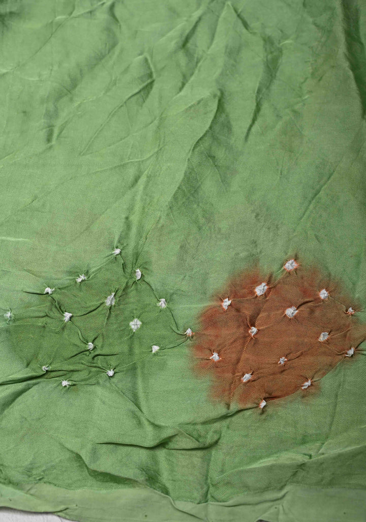 Tea Green Hand Shibori mandala Dye and bandhej design on Modal Silk Saree with crushed Pallu