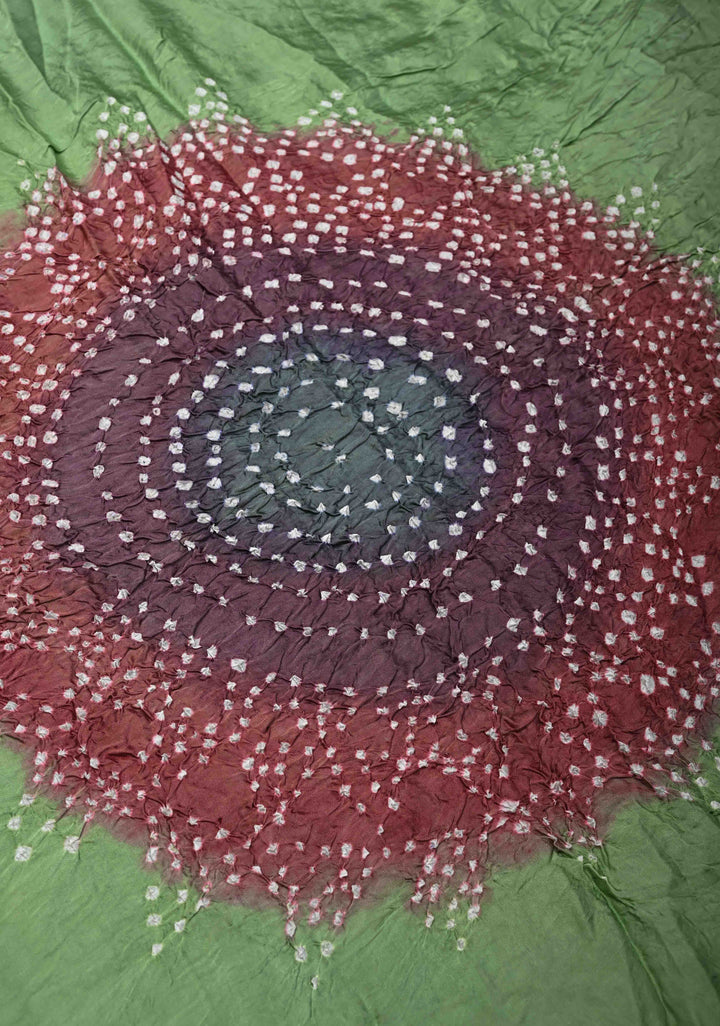 Tea Green Hand Shibori mandala Dye and bandhej design on Modal Silk Saree with crushed Pallu