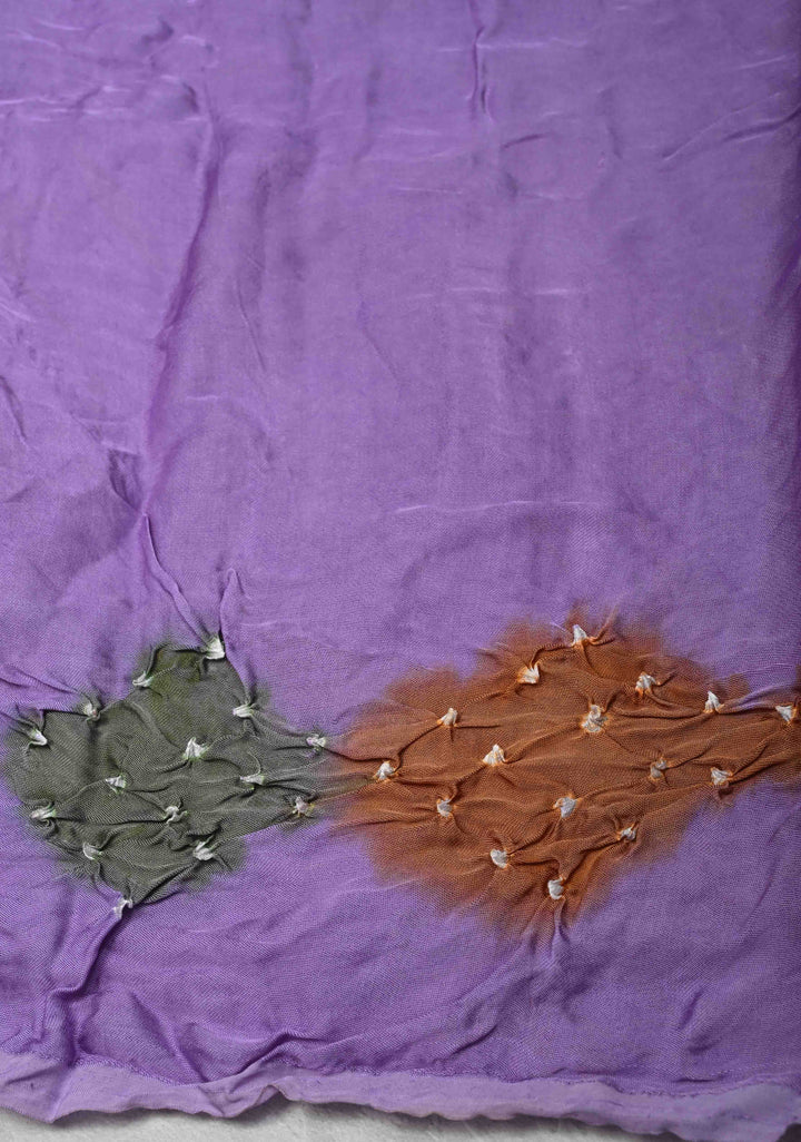 Periwinkle Purple Hand Shibori mandala Dye and bandhej design on Modal Silk Saree with crushed Pallu