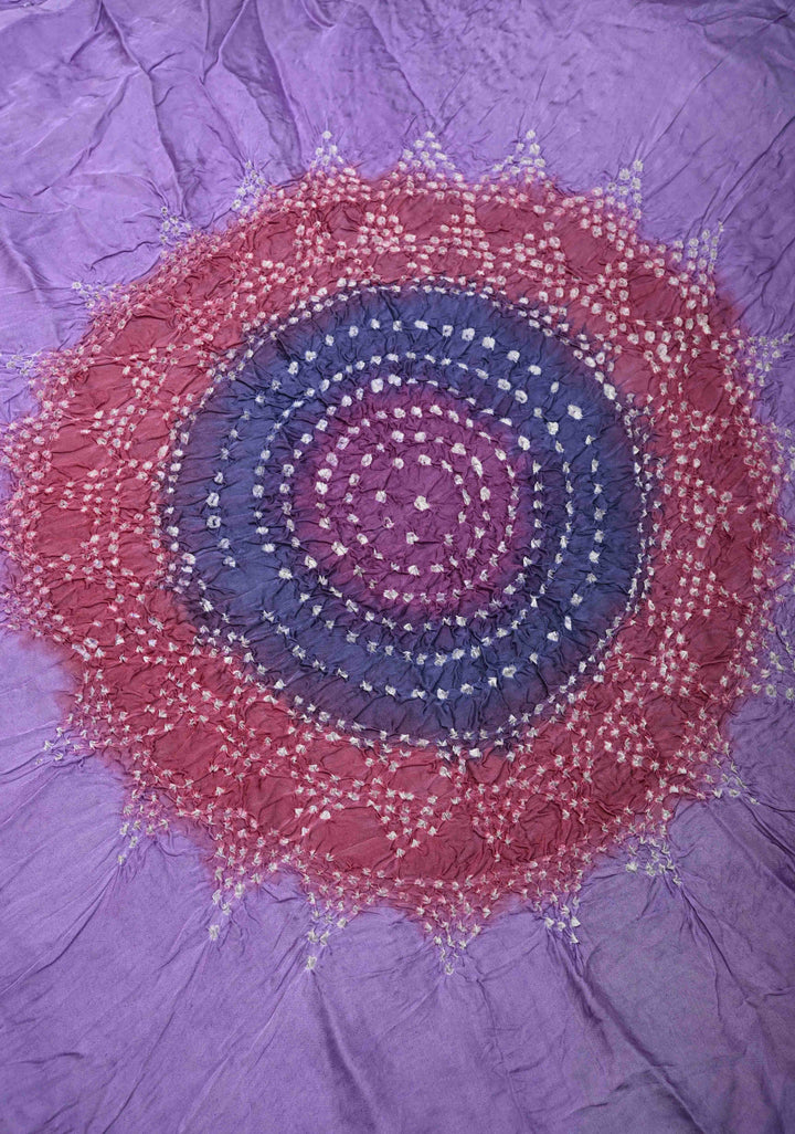 Periwinkle Purple Hand Shibori mandala Dye and bandhej design on Modal Silk Saree with crushed Pallu