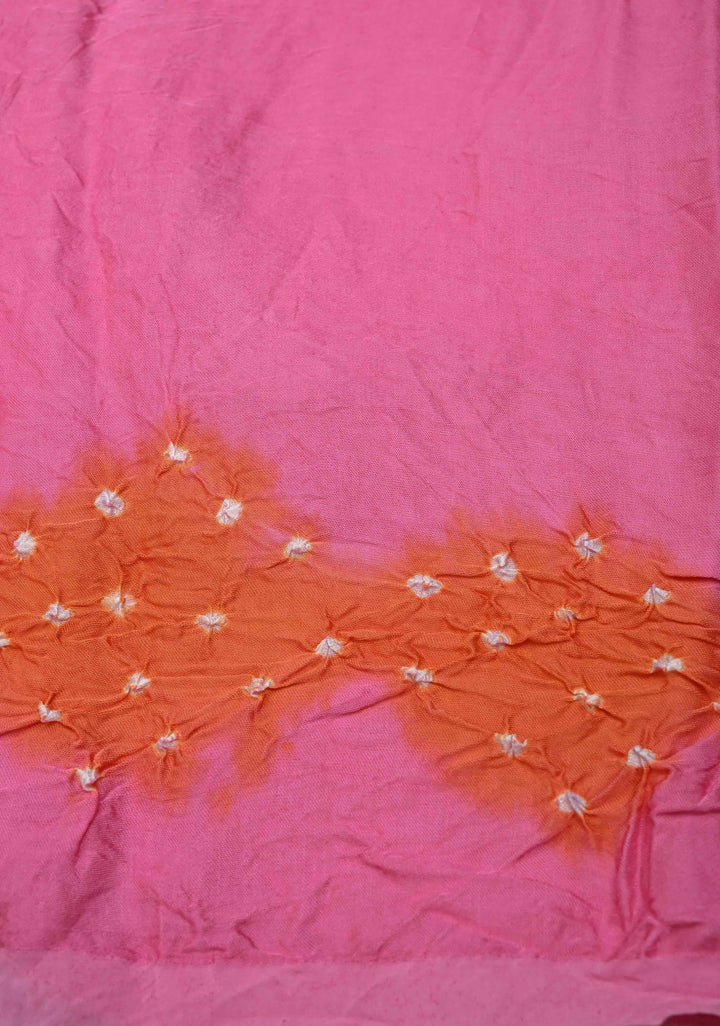 Pink Hand Dye with bandhni design on Modal Silk Saree with crushed Pallu