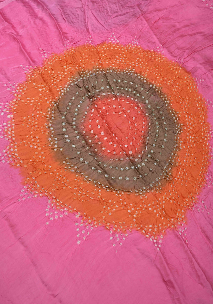 Pink Hand Dye with bandhni design on Modal Silk Saree with crushed Pallu