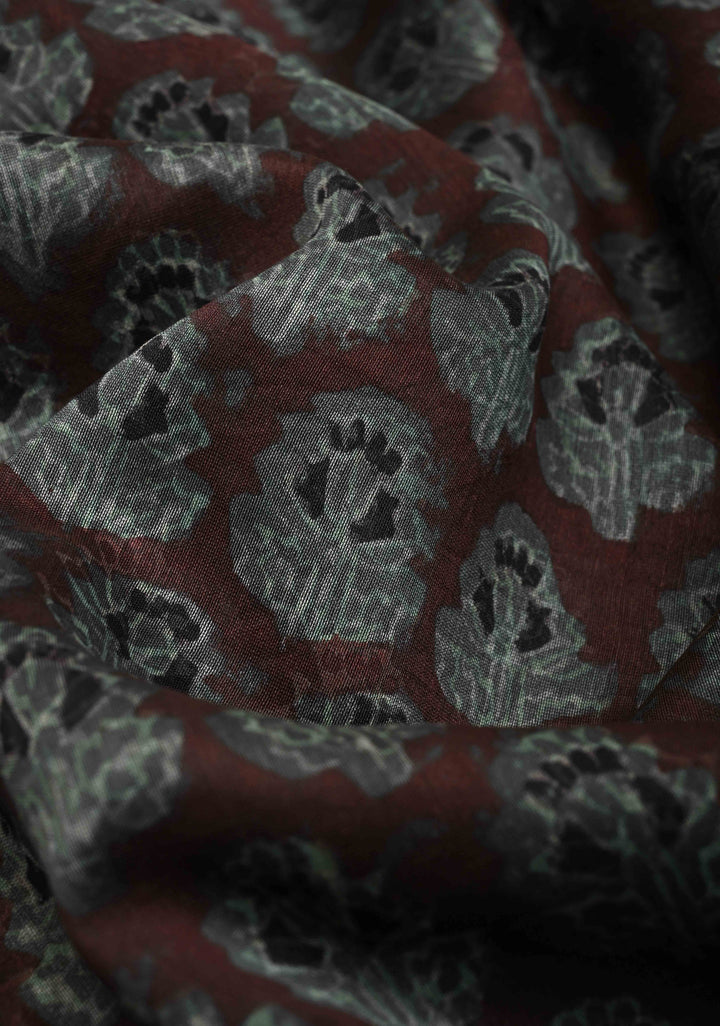 Coco Brown Chanderi Silk Cotton Saree with Floral Hand Block Print and Zari Border