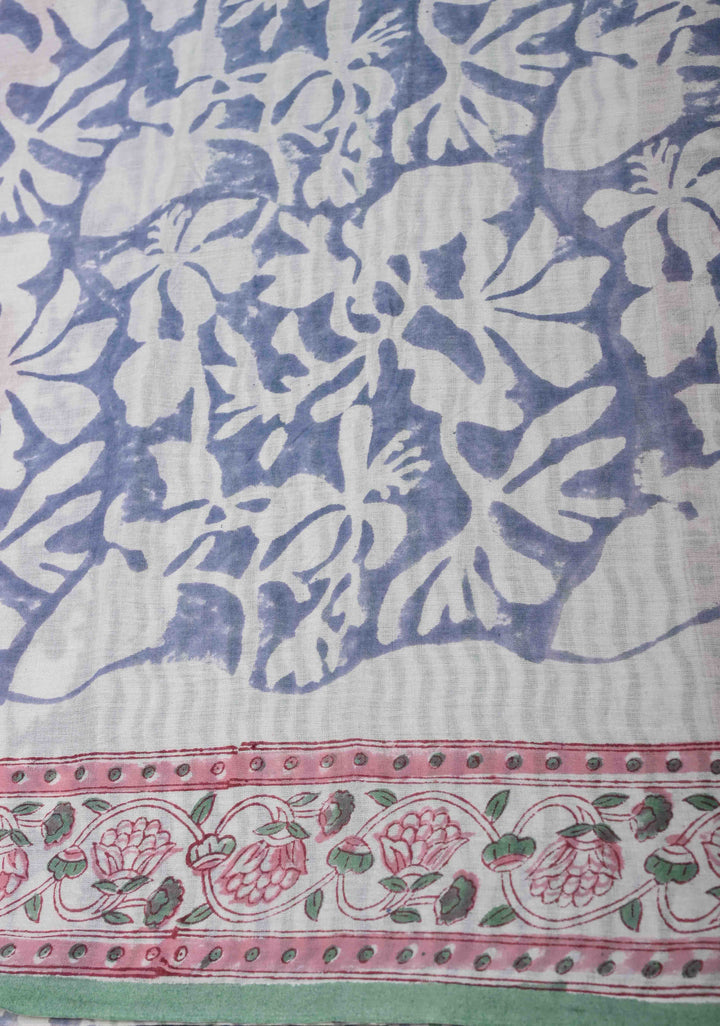 Green Chanderi Cotton Silk Saree with Sanganeri Floral Hand Block Print