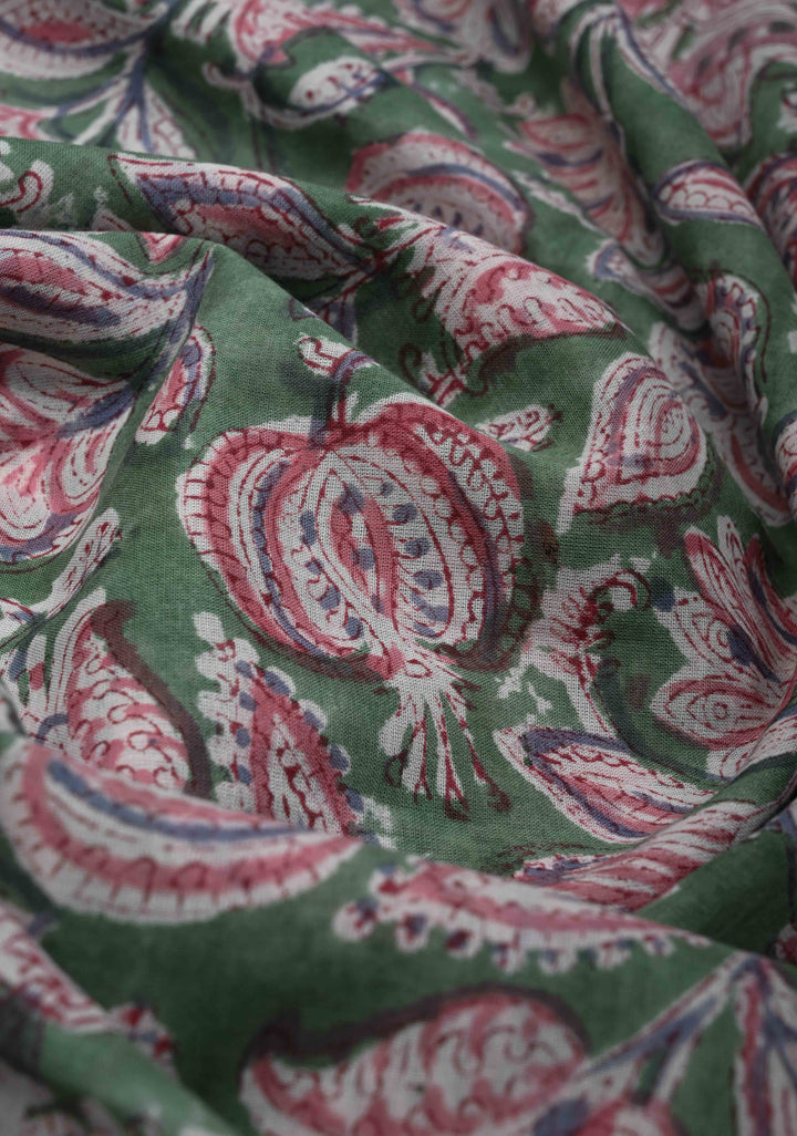 Green Chanderi Cotton Silk Saree with Sanganeri Floral Hand Block Print