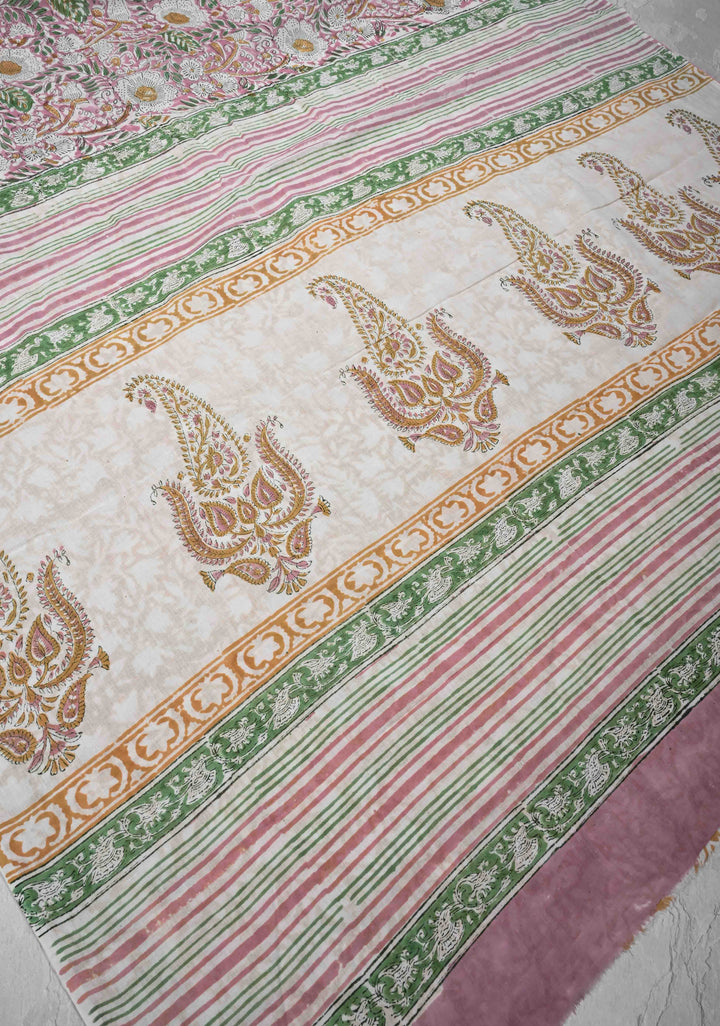 Pink Chanderi Cotton Silk Saree with Sanganeri Floral Hand Block Print