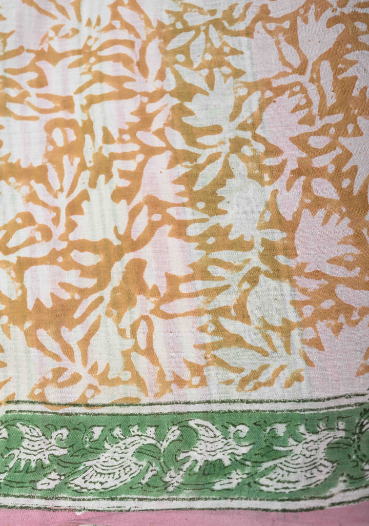 Pink Chanderi Cotton Silk Saree with Sanganeri Floral Hand Block Print