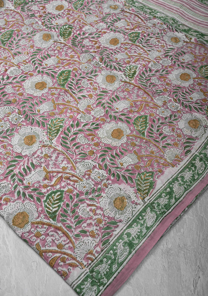 Pink Chanderi Cotton Silk Saree with Sanganeri Floral Hand Block Print
