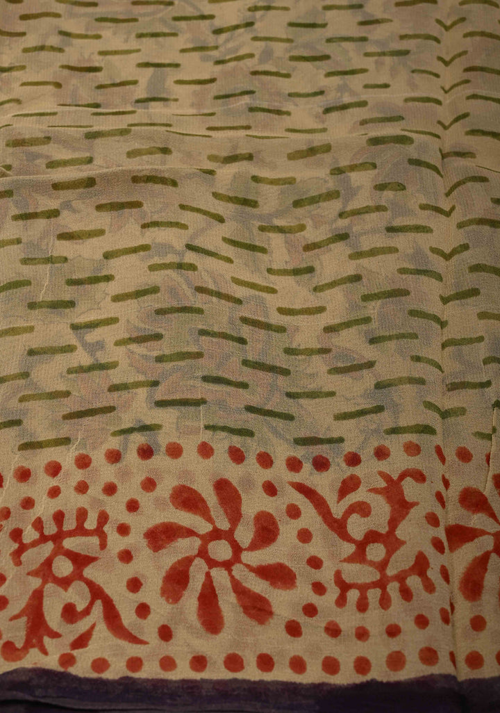 Beige Georgette Saree with Sanganeri Hand Block Print