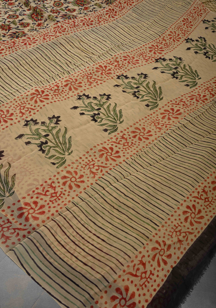 Beige Georgette Saree with Sanganeri Hand Block Print