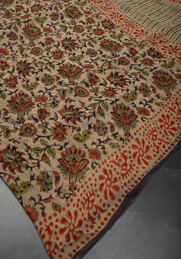 Beige Georgette Saree with Sanganeri Hand Block Print