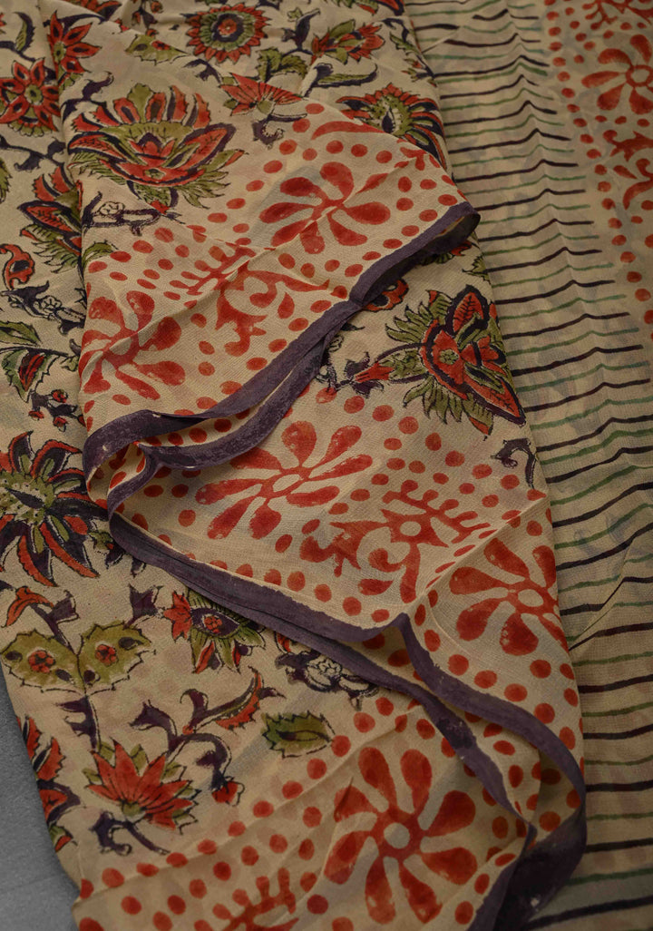 Beige Georgette Saree with Sanganeri Hand Block Print