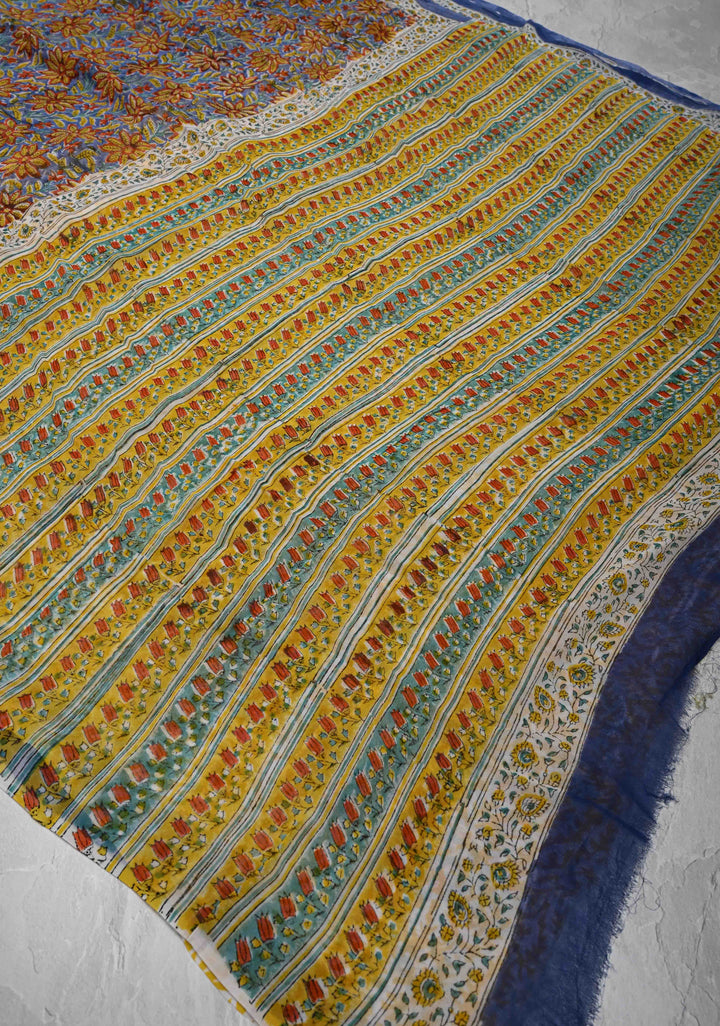 Blue Georgette Saree with Sanganeri Hand Block Print