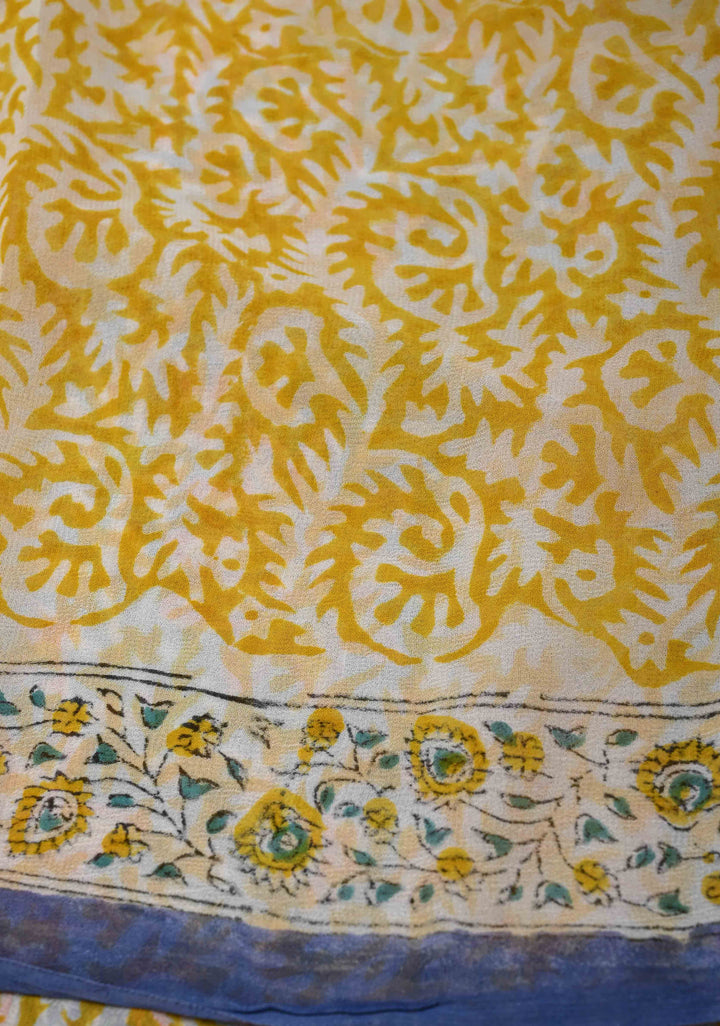 Blue Georgette Saree with Sanganeri Hand Block Print