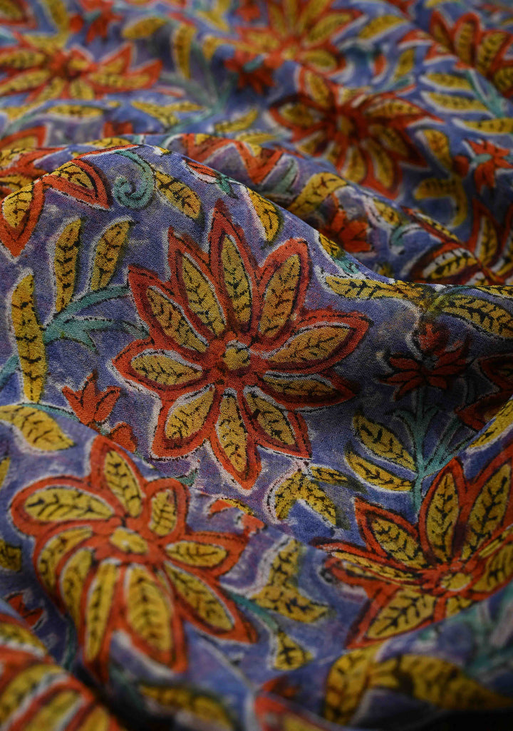 Blue Georgette Saree with Sanganeri Hand Block Print