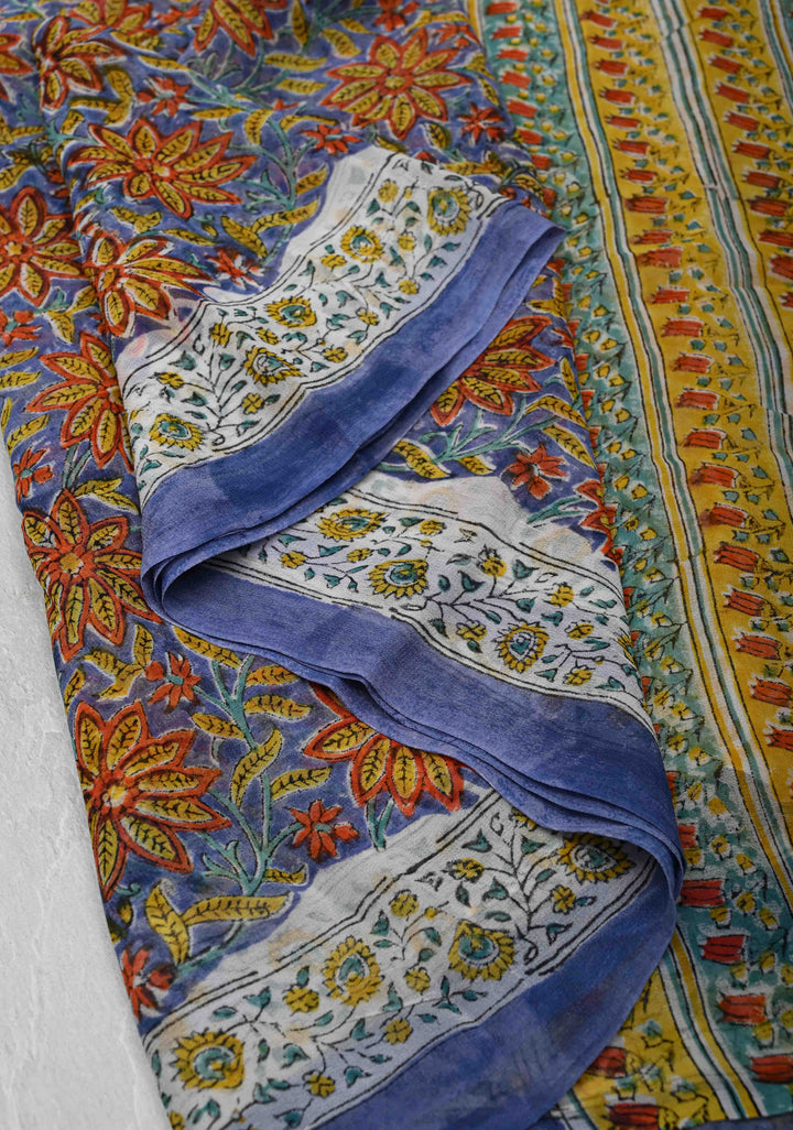 Blue Georgette Saree with Sanganeri Hand Block Print