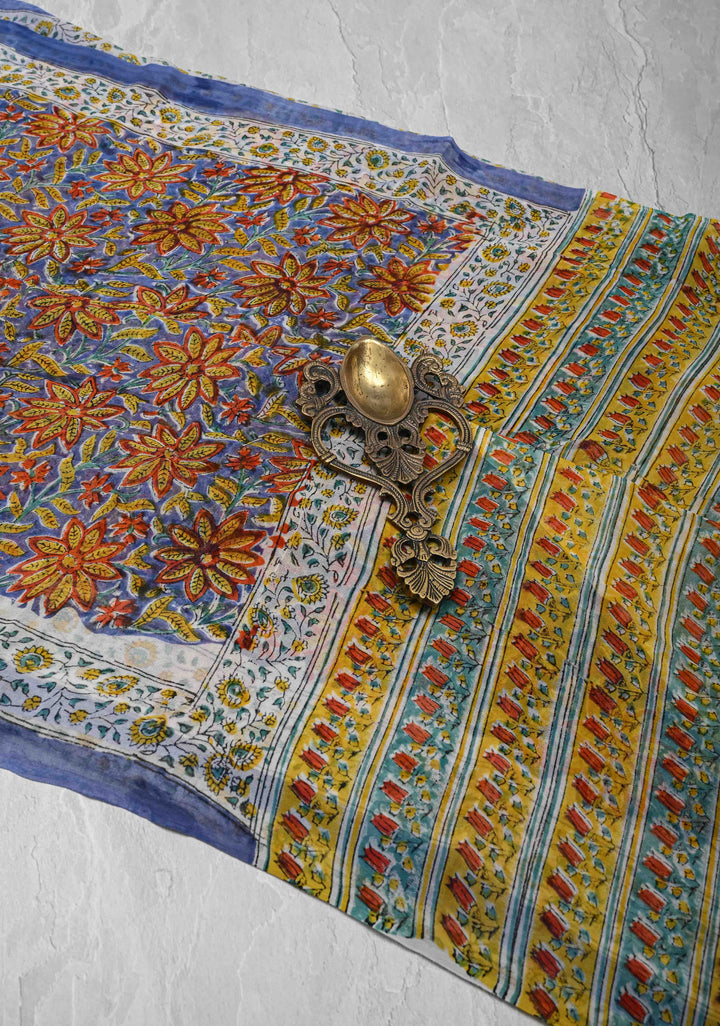 Blue Georgette Saree with Sanganeri Hand Block Print