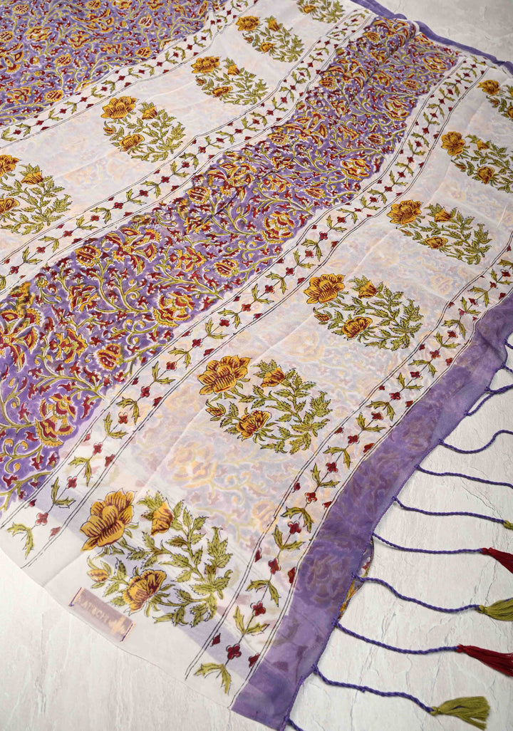 Lavender Georgette Saree with Sanganeri Hand Block Print