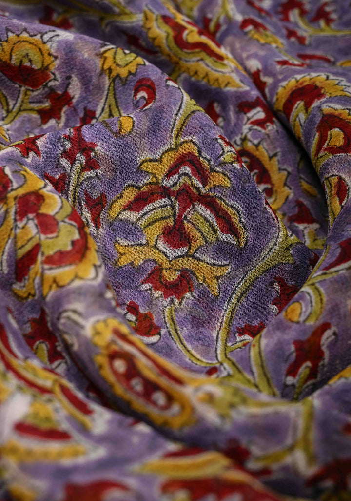 Lavender Georgette Saree with Sanganeri Hand Block Print