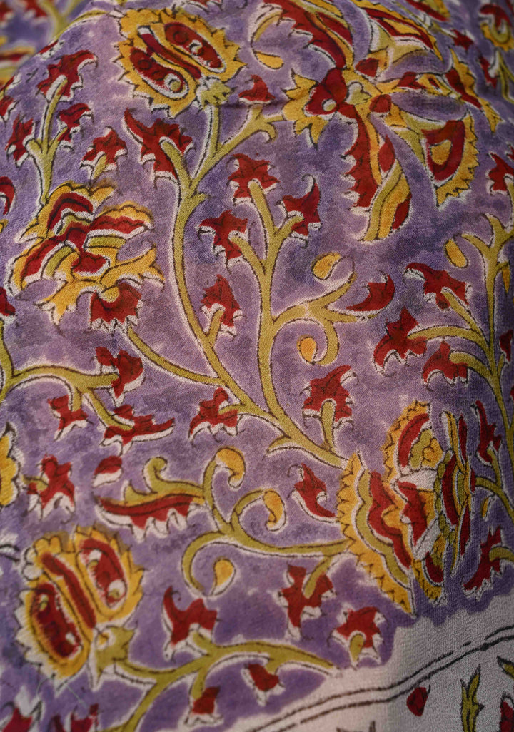 Lavender Georgette Saree with Sanganeri Hand Block Print