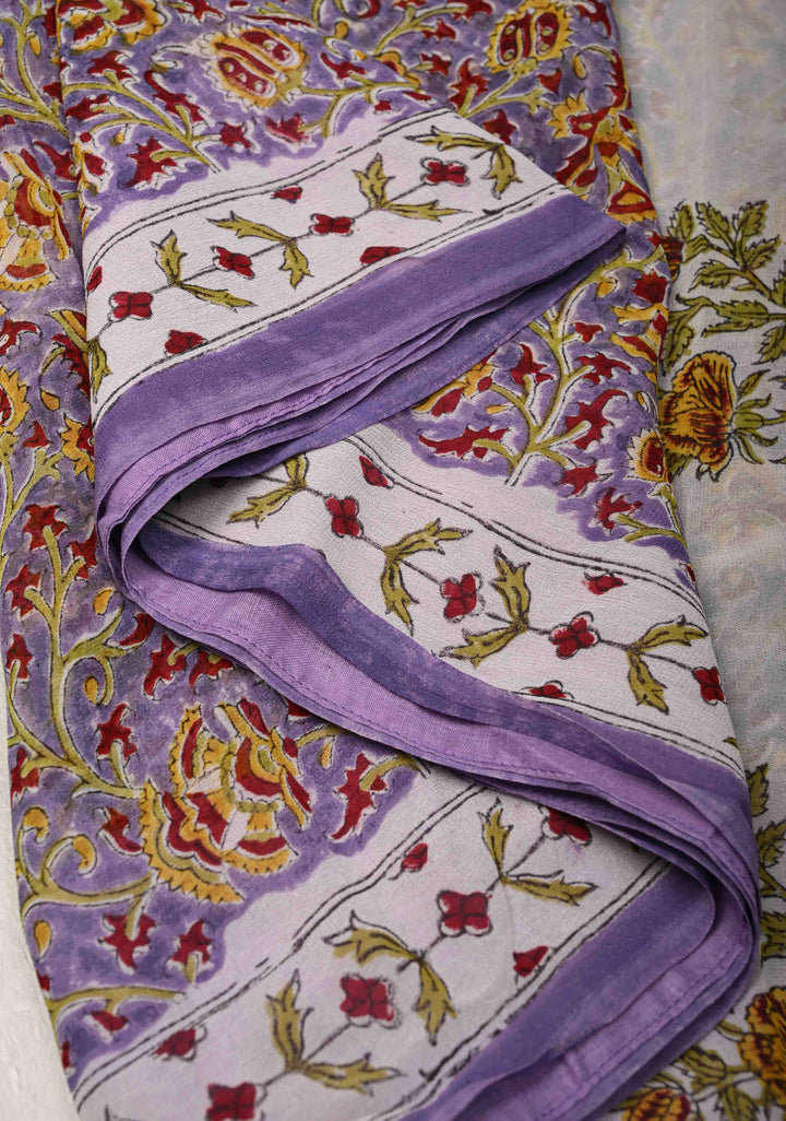 Lavender Georgette Saree with Sanganeri Hand Block Print