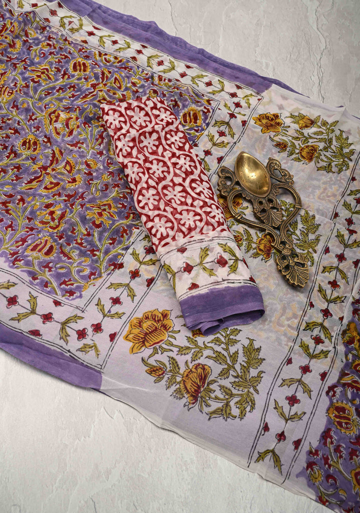 Lavender Georgette Saree with Sanganeri Hand Block Print