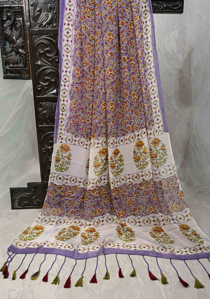 Lavender Georgette Saree with Sanganeri Hand Block Print