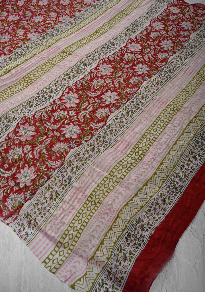 Red Georgette Saree with Sanganeri Hand Block Print