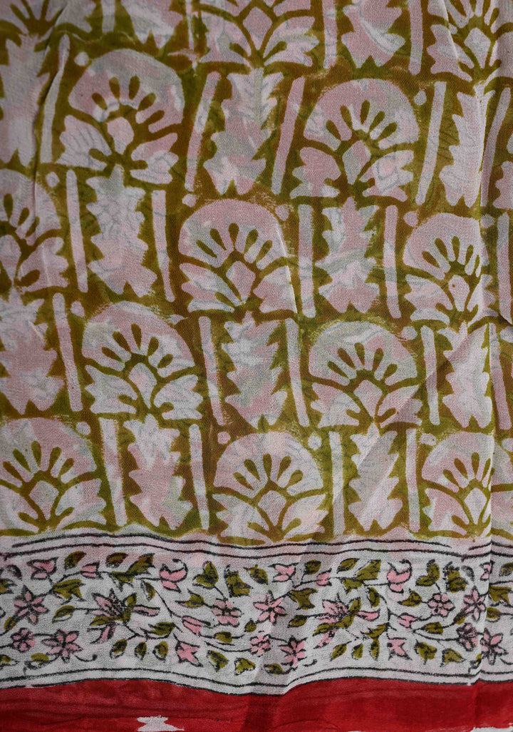 Red Georgette Saree with Sanganeri Hand Block Print