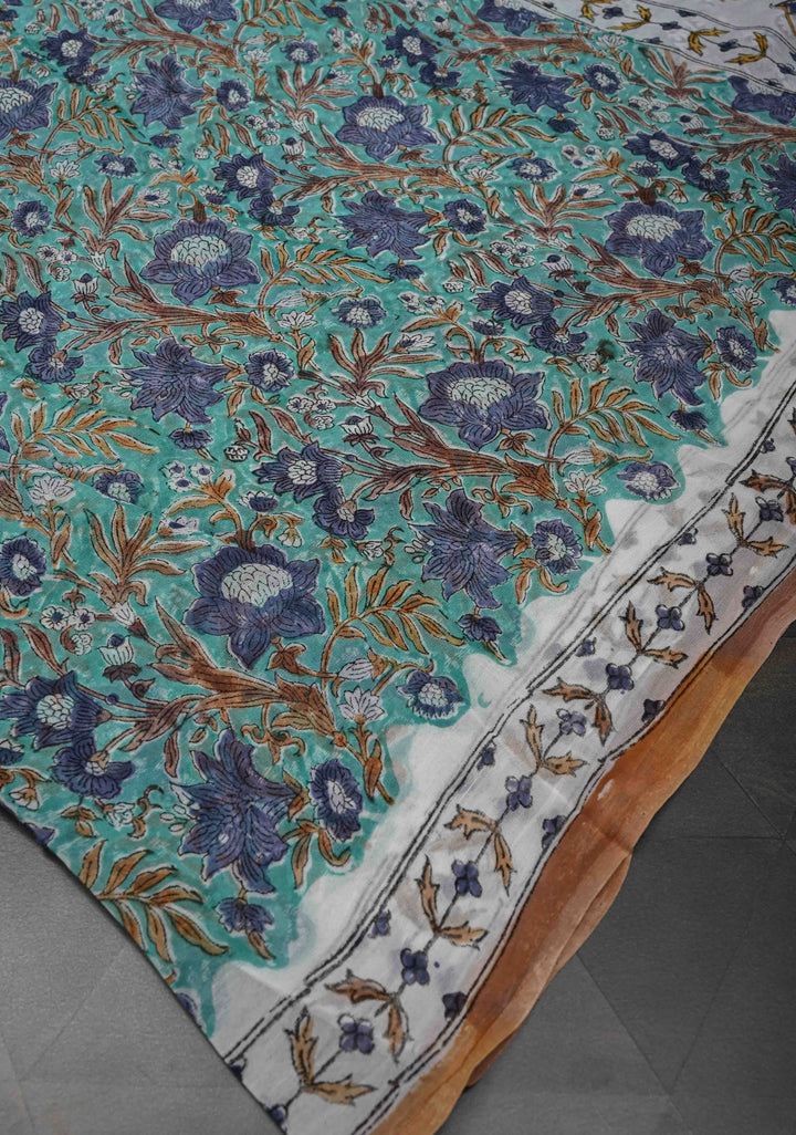 Teal Blue Georgette Saree with Sanganeri Hand Block Print